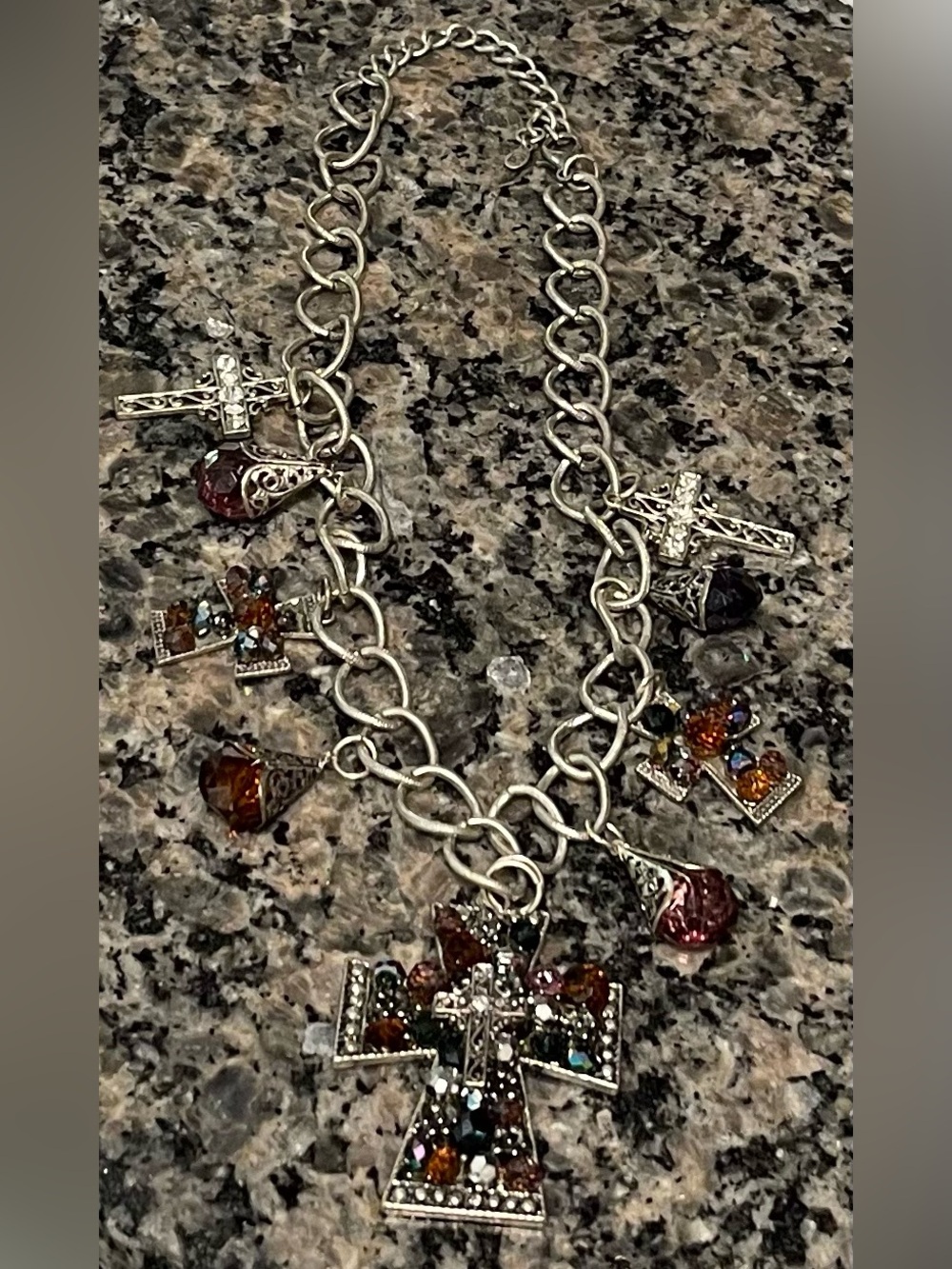 Vintage Premier Designs Style Cross Ststement Necklace Silver multi-crystal bead - Picture 9 of 12